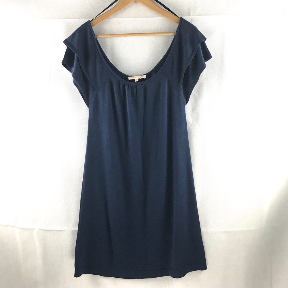 TORI RICHARD Blue Silk Cotton Blend Flutter Cap Dress Size XXS